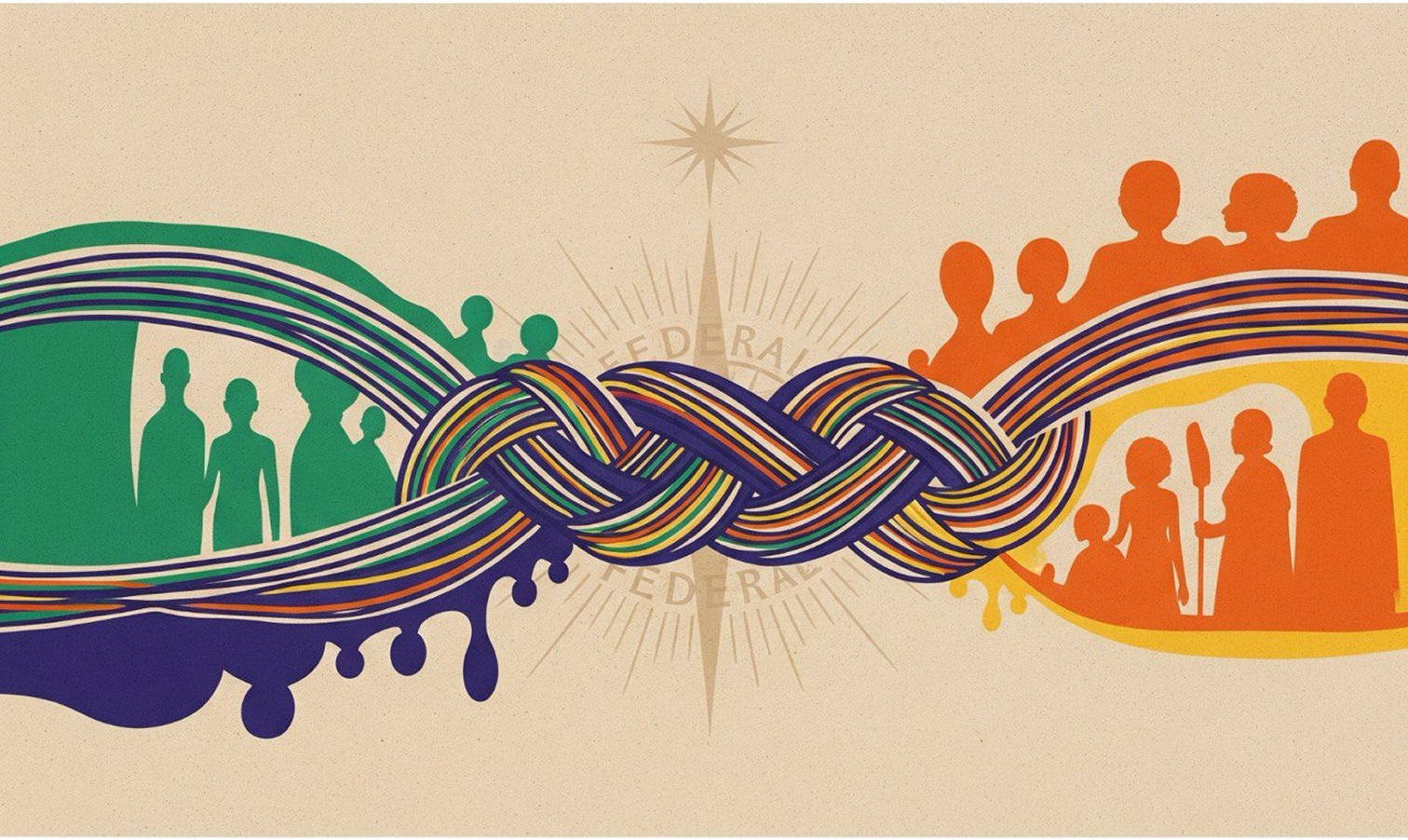 Unity and federalism illustration showing diverse communities coming together